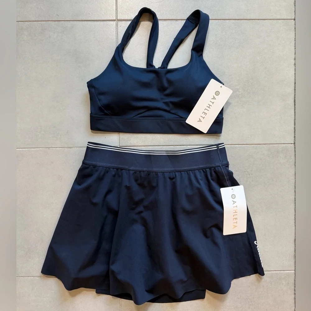 Athleta Navy Blue Sports Bra & and Skort set NWT